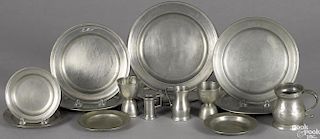 Sixteen Continental pewter plates and measures, 19th c.