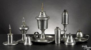 Eight American pewter fluid lamps, early/mid 19th c., tallest - 6 1/2''.