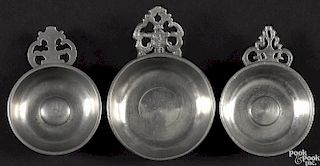 Three Springfield, Vermont pewter porringers or tasters, ca. 1805, attributed to Richard Lee