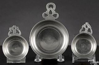 Three Springfield, Vermont pewter porringers, ca. 1805, attributed to Richard Lee, 3 1/2'' dia.
