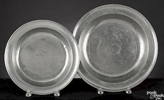 Two American pewter deep dishes, early 19th c., bearing the touches of Thomas & Sherman Boardman
