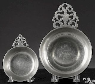Two Hartford, Connecticut pewter porringers, ca. 1830, bearing the touch of Thomas Boardman