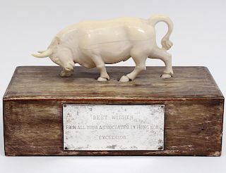 CARVED IVORY FIGURE OF A BULL
