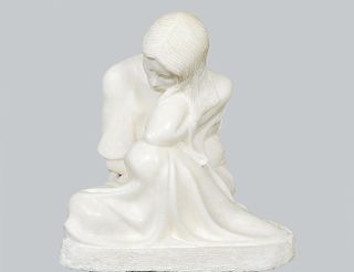 MARBLE SCULPTURE OF A SEATED FEMALE