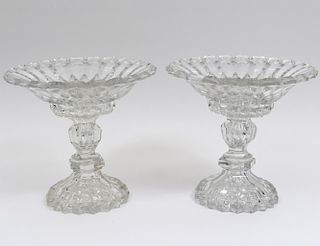 PAIR OF CUT GLASS COMPOTES AND STANDS