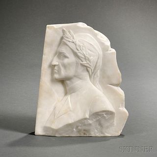 Emilio Fiaschi (Italian, 1858-1941)       Relief-carved Alabaster Profile Bust of Dante