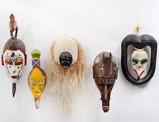 GROUP OF FIVE AFRICAN TRIBAL MASKS