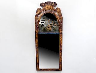 QUEEN ANNE STYLE CHINOISERIE REVERSE PAINTED MIRROR