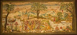 EMBROIDERED WALL HANGING, 37x82, ITALY, LATE 1500's