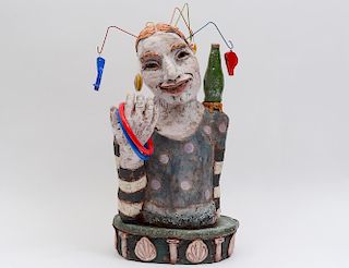 CONTEMPORARY POTTERY BUST OF A CLOWN