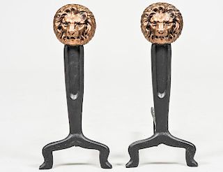 PAIR OF GILT BRONZE AND WROUGHT IRON ANDIRONS