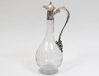 STERLING SILVER MOUNTED GLASS CLARET JUG