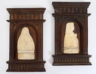 PAIR OF CONTINENTAL CARVED IVORY RELIGIOUS PLAQUES