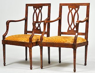 PAIR OF NEO-CLASSICAL WALNUT ARM CHAIRS