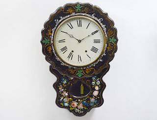 VICTORIAN MOTHER-OF-PEARL INLAID EBONIZED WALL CLOCK