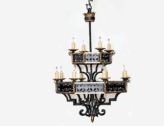 GOTHIC REVIVAL STYLE EIGHT LIGHT METAL CHANDELIER