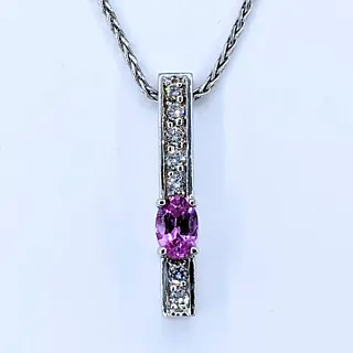 Bright Pink Sapphire & Diamond Pendant Necklace