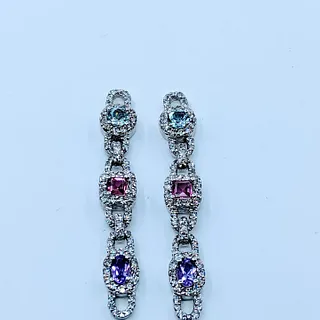 Stunning Colorful Gemstone & Diamond Dangle Earrings
