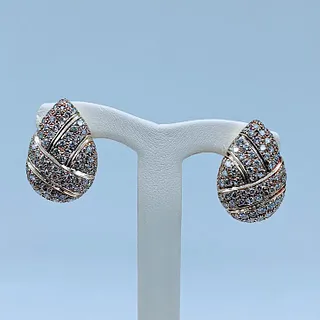 Bright 14k Pave Diamond Clip On Earrings