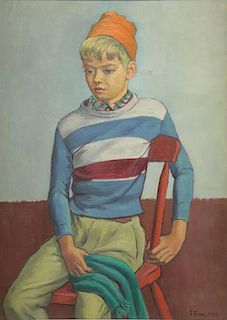 FIENE, Ernest. Oil on Canvas. Portrait of a Seated