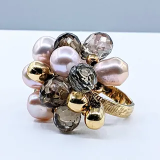 Playful Pearl, Smokey Quartz & Gold Bead Cluster Ring