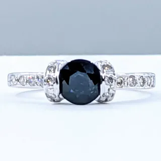 Lovely Sapphire & Diamond Ring - 18K White Gold