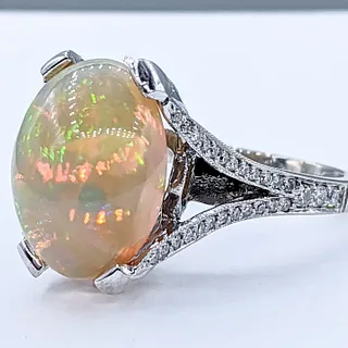 Vibrant Ethiopian Opal & Diamond Cocktail Ring