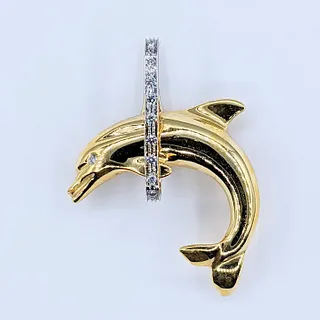 Playful Diamond & Solid Gold Dolphin Pendant
