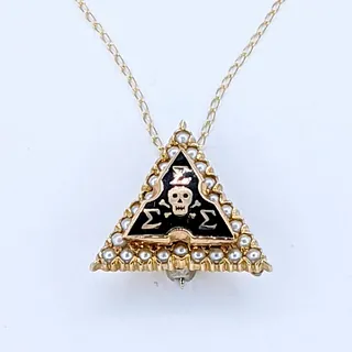 Solid Gold & Enamel Tri Sigma Pendant / Pin Necklace