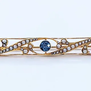 Sophisticated Antique Sapphire & Seed Pearl Pin / Brooch