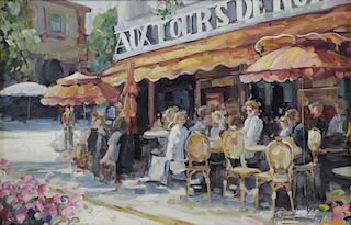 LOPEZ, Lisandro. Oil on Canvas. Paris Cafe Scene.