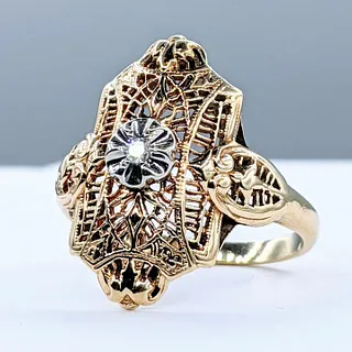 Vintage Diamond & Gold Filigree Dress Ring