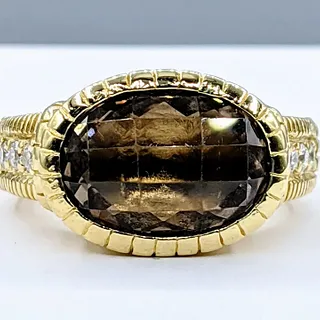 Judith Ripka Smokey Quartz, Diamond & 18K Gold Cocktail Ring