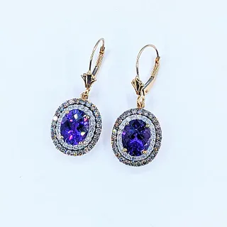 Royal Purple Amethyst & Diamond Dangle Earrings