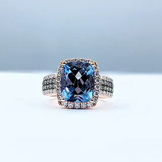 Fantastic Blue Topaz & Champagne Diamond Cocktail Ring