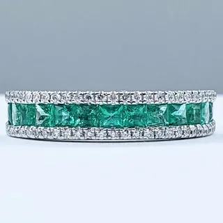 Princess Cut Emerald & Diamond Anniversary Ring