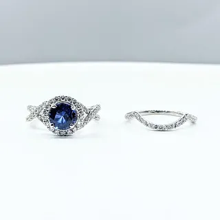 Exquisite Sapphire & Diamond Engagement & Wedding Ring Set