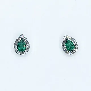 Cute Teardrop Emerald & Diamond Stud Earrings