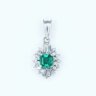 Delicate Emerald & Diamond Pendant - Platinum
