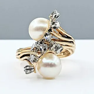Unique Cultured Pearl & Diamond Cocktail Ring