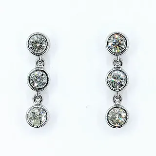 Glittering Diamond 3-Stone Dangle Earrings