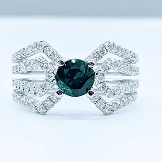 Striking Teal Tourmaline & Diamond Fashion Ring