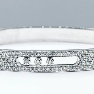 Unique Sliding Diamond & White Gold Bangle Bracelet