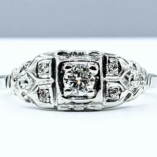 Art Deco Diamond & 18K White Gold Ring