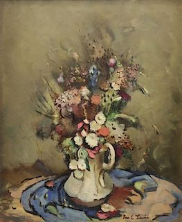 LEWIS, Tom. Oil on Canvas. Vase of Flowers.