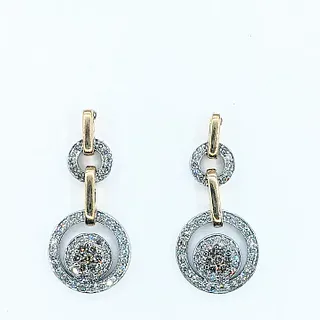Multicolored Diamond & Two Tone Gold Drop Earrings