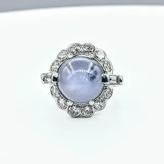 One of a Kind Star Sapphire & Diamond Cocktail Ring - Palladium