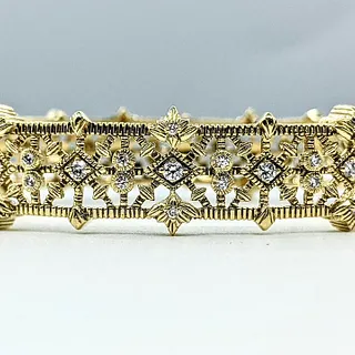 Judith Ripka Diamond & 18K Gold Hinged Bangle Bracelet