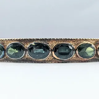 Rare Mid Century Green Sapphire Bangle Bracelet - 18K Gold