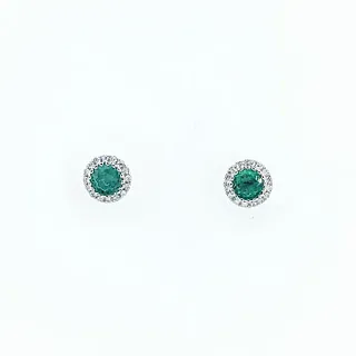 Delicate Emerald & Diamond Halo Stud Earrings
